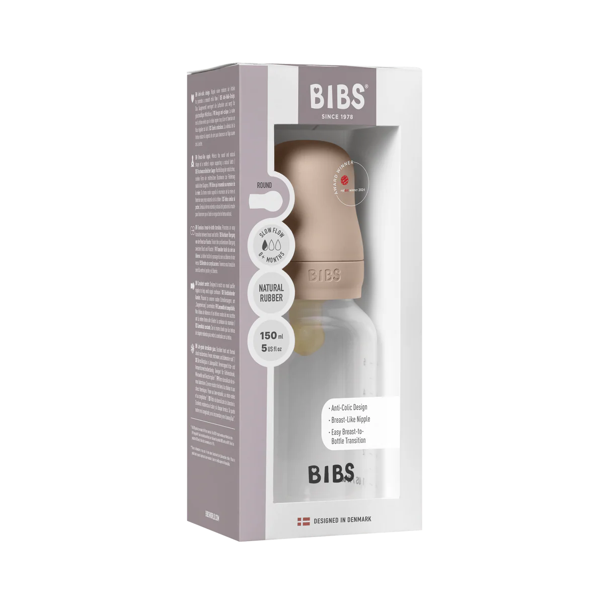 BIBS Plastic Bottle, BPA Free plastic 150ml Latex - Blush