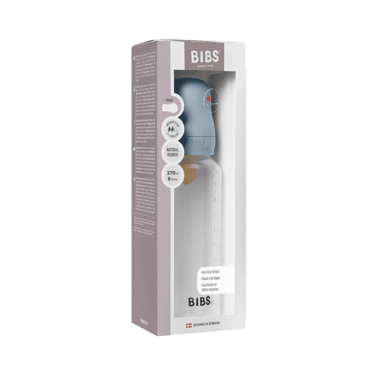 BIBS Plastic Bottle, BPA Free plastic 270ml Latex - Plastic Blue