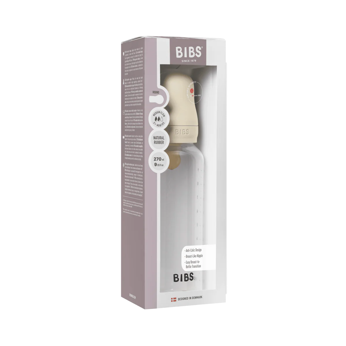 BIBS Plastic Bottle, BPA Free plastic 270ml Latex - Ivory